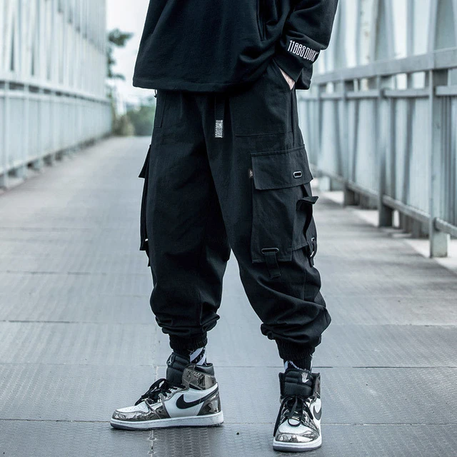 Harajuku Black Cargo Pants Men Multi-pocket Casual Pants Joggers