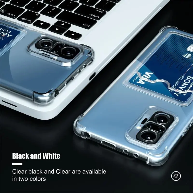 Shockproof Armor Phone Case with Card Holder - Transparent Silicone Cover