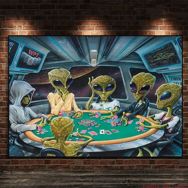 OVNI Aliens Playing Poker Poster ET Alien Movie, pintura abstracta sobre lienzo, imágenes artísticas de pared para dormitorio, decoración del hogar 1