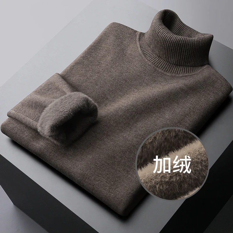 Fleece-Lined Single-Layer Fleece-Lined Men's Undershirt Turtleneck Sweater Men's Fall/Winter Slim Casual Polo Collar Thickened