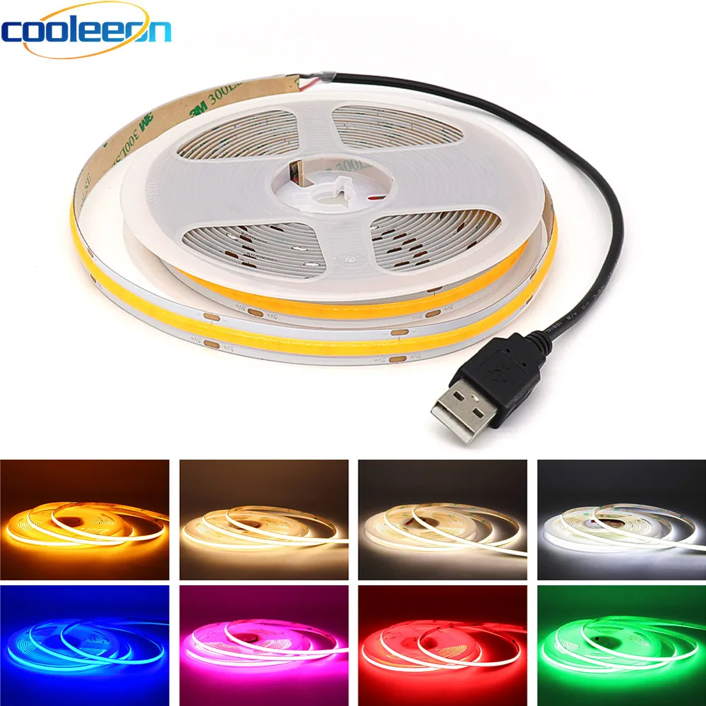 USB COB LED Streifen Stripe Licht DC 5V Band Leiste Leuchte Lichterkette  1m-5m