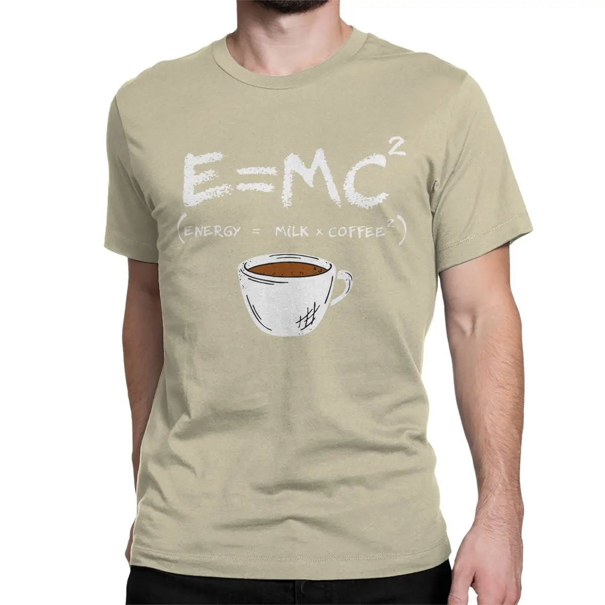 Camisetas de algodón para hombre y mujer, con cuello redondo y manga corta, con fórmula física E = MC2, de energía=leche+café.