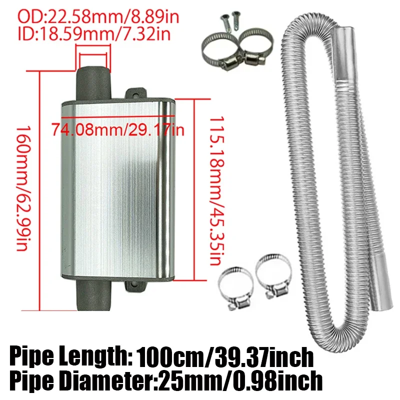 100cm Car Air Diesel Parking Heater Exhaust Pipe Tube Hose 24mm Air Filter Muffler Silencer With Clip For Webasto Eberspacher