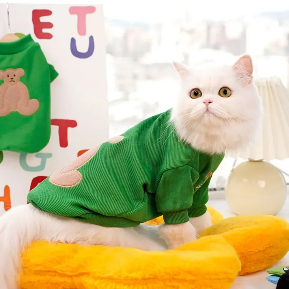 패션 곰 패턴 반려견 고양이 티셔츠, 순면 강아지 옷, 프렌치 불독 소형 중형견용, 부드러운 통기성 후드