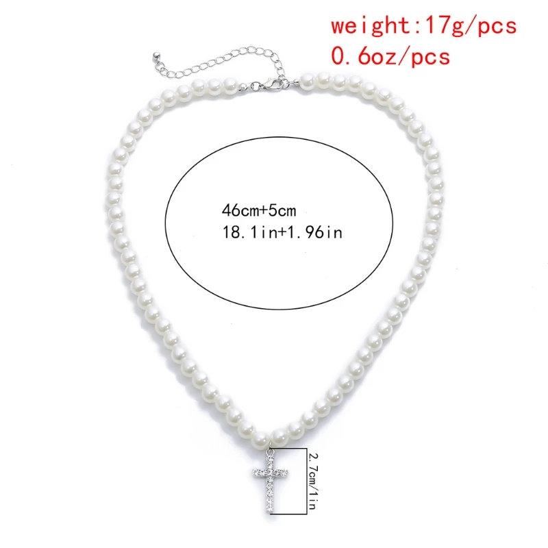 Vintage Pearl Necklace Crystal Cross Rhinestone Pendant Simply Pearl Beads Cross Chokers Necklaces Women Fashion Jewelry