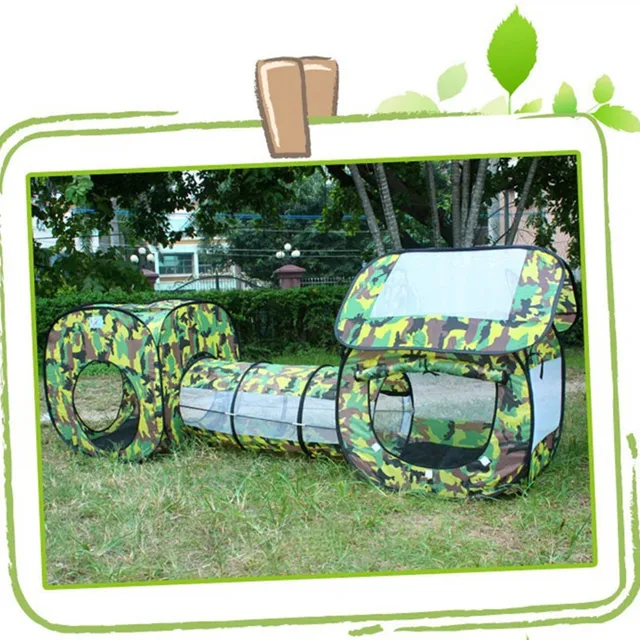 3 in 1 Camouflage Shuttle Toy Tent Tunnel Waterproof Baby Playhouse Kids Tent Tunnel Toys for Children Three-piece Ball Pool 2