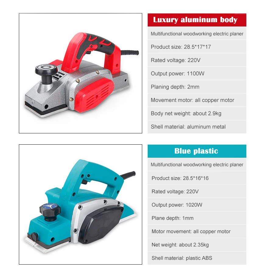 1100W Electric Planer Household Portable 220V multifunctional woodworking planer planing machine Handheld Wood Cutting Tool