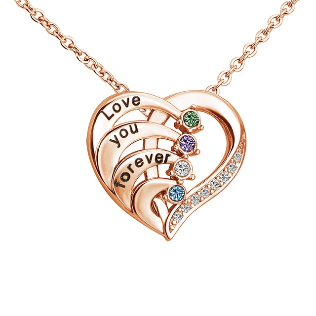 Collier personnalisé avec nom et pierres de naissance, collier de promesse personnalisé, pendentif cœur avec noms gravés, cadeaux de bijoux de Noël