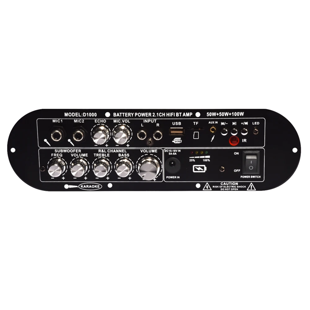 D1000 Bluetooth Amplifier Board 50W+50W+100W 2.1 Channel BT5.0 Rechargeable Subw