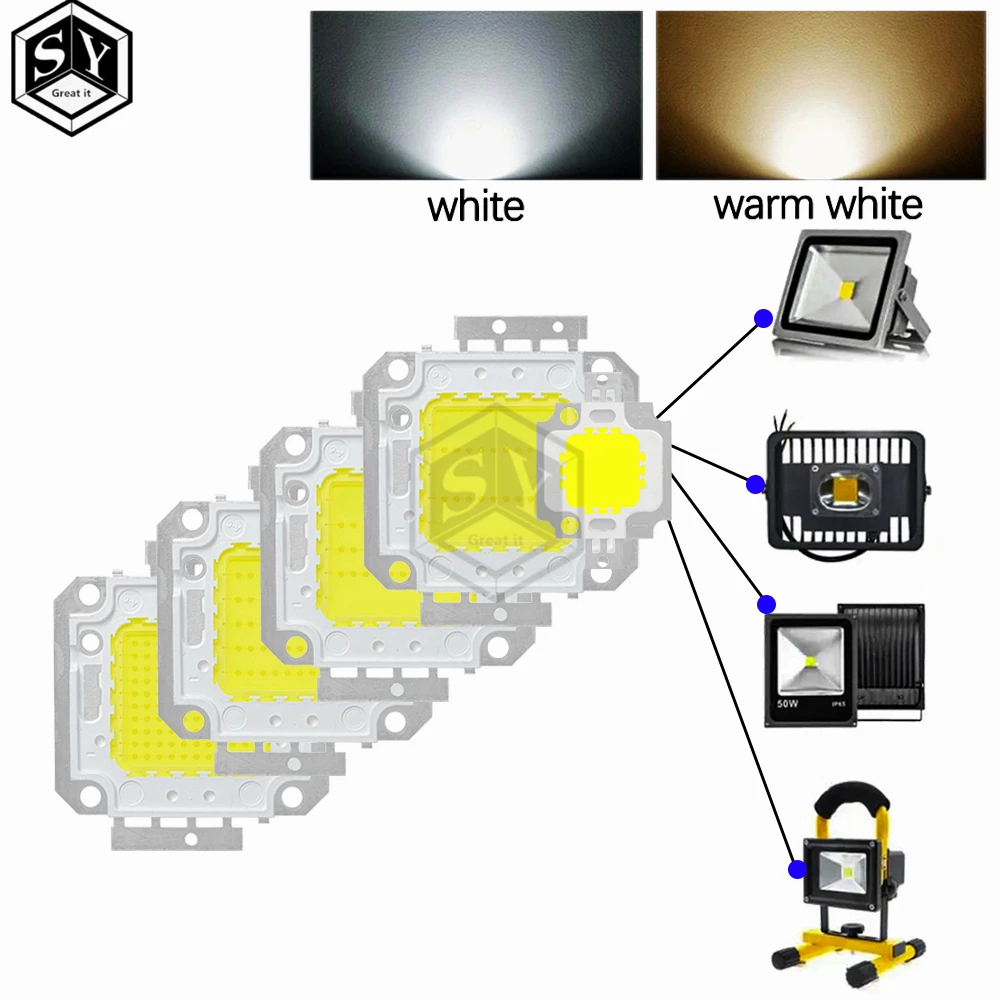 Dual White LED Light Chip for DIY Floodlight Spotlight Bulbs - COB Integrated, Multiple Wattage Options