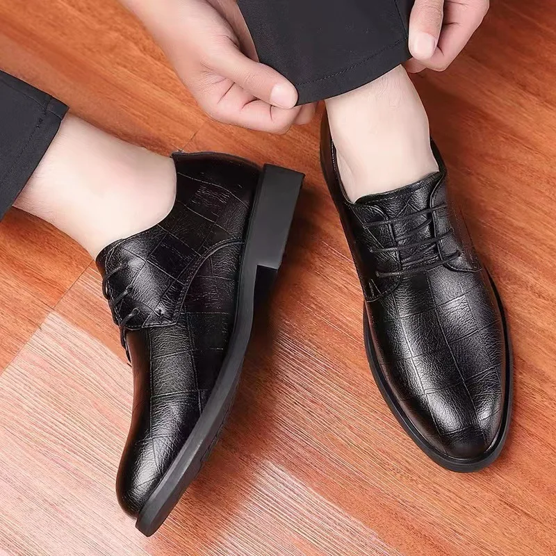 New Plus Size 37-49 Shoes Men's Flat Heightening Business Shoes Banquet Leather Shoes for Man British Casual Wedding Suit Shoe