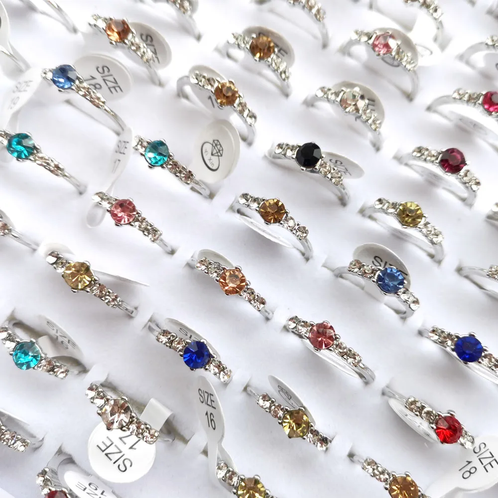Mixed 20Pcs Lot Crystal Silver Color Rings For Elegant Women Ladies Wedding Party Jewelry Accessories Bulks