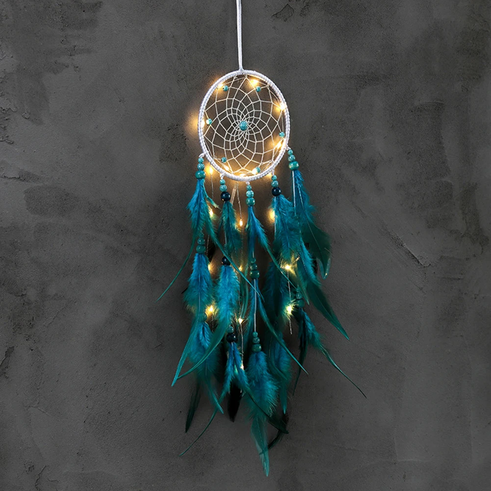 Creative Dream Catcher With Light Home Pendant Wall Ornaments Feather Wind Chime Dreamcatcher For Kids Bedroom Home Decoration 4