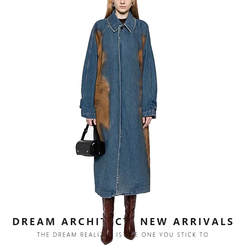 

Denim Women Suits 1 Piece Long Jacket Blazer Formal Office Lady Business Work Wear Fashion Girl Coat Splicing Colors Prom Dress