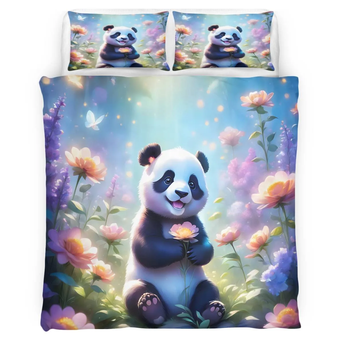 thumbnail image 1 of Juego de cama con bonito panda, 3 piezas, funda de edredón, funda de almohada, edredón de dibujos animados, juego de cama de lujo para niños y adultos POD, 1 of 4