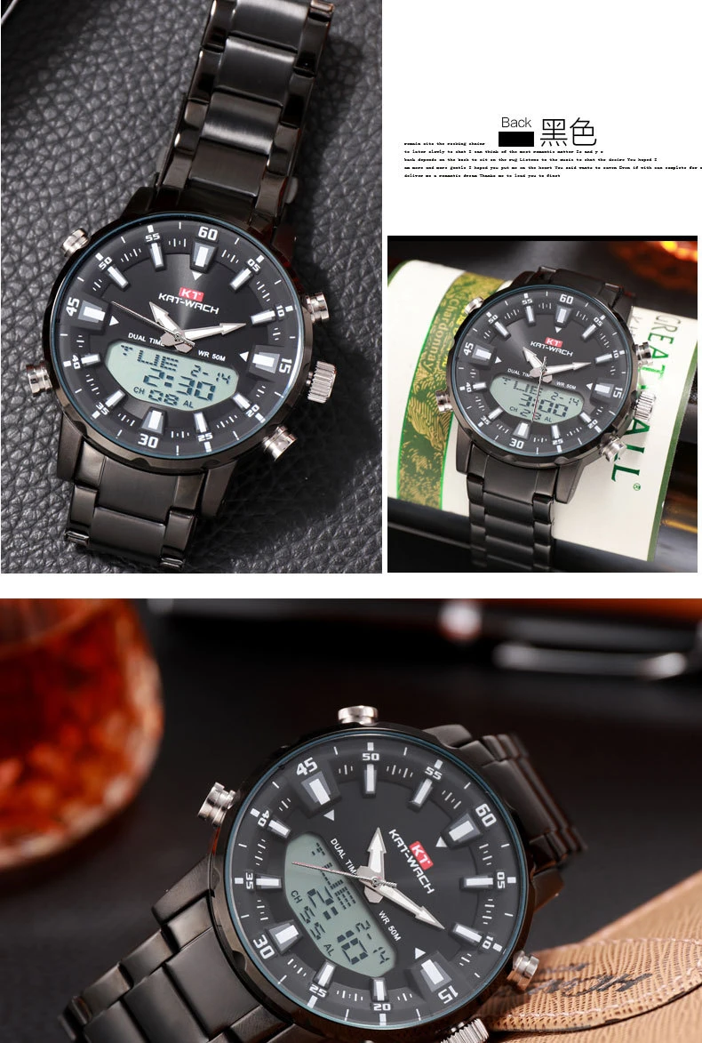 KAT-WACH Top Brand Men Watch Waterproof Sports Digital Watches Men LED Steel Military Quartz Watch For Men Wristwatch Relogio