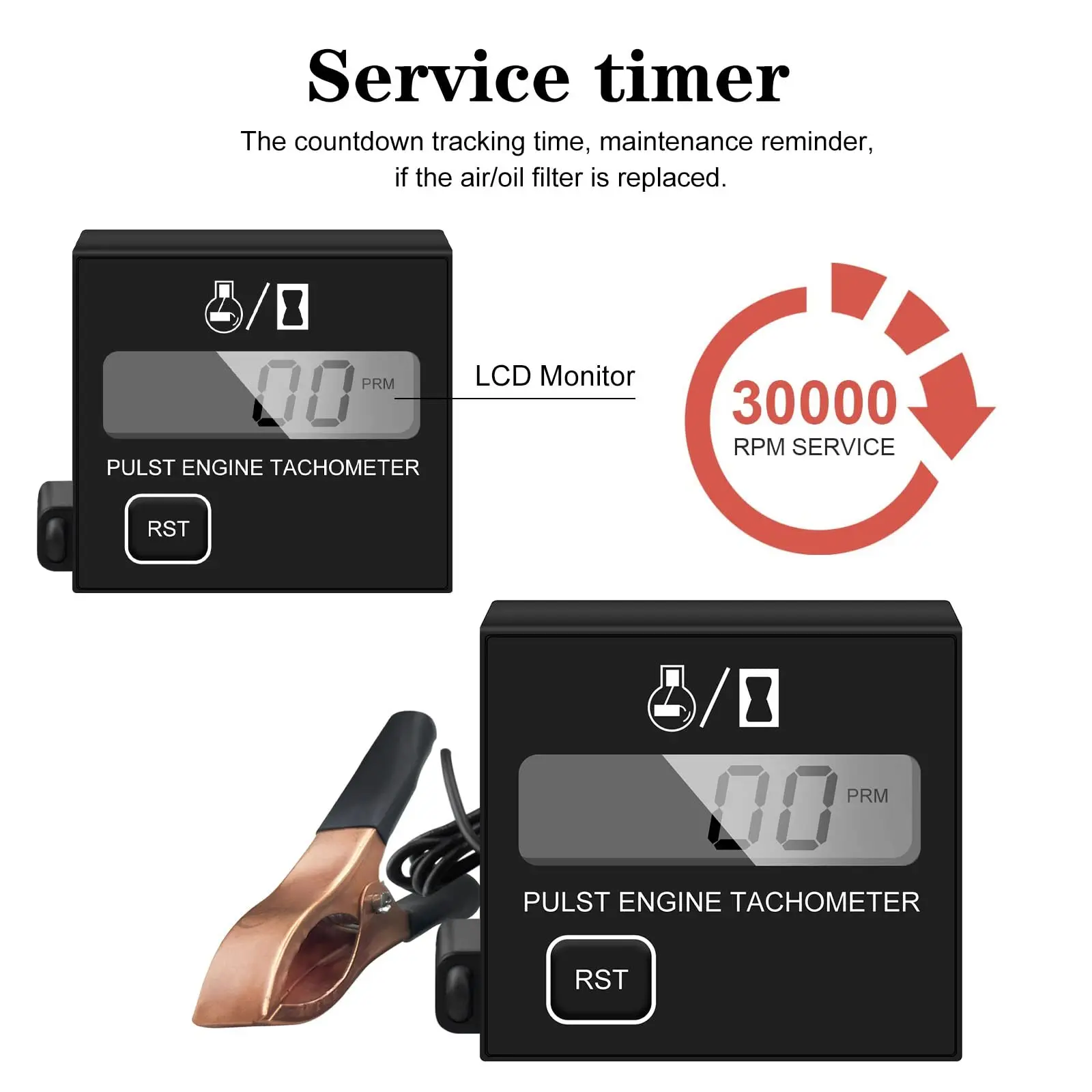 Compact Waterproof Inductive Digital Tachometer and Hour Meter