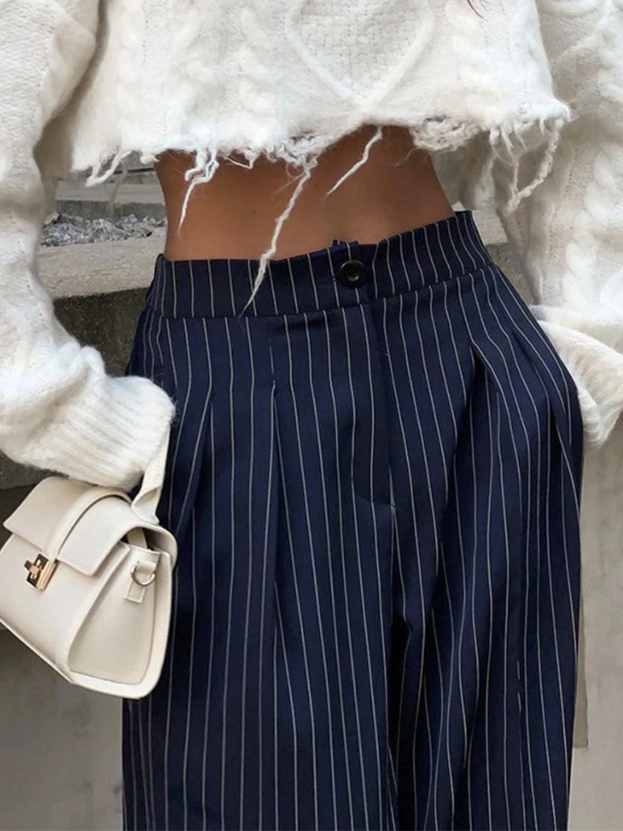 Bornladies Women's  New Autumn Straight Leg Striped Western Trousers Wide Leg Loose Fashion Commuting Suit Pants