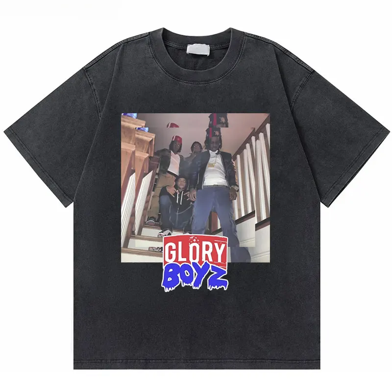 

Rapper Chief Keef Glory Boyz Washed Vintage Tshirt Men Hip Hop Oversized T-shirt Men's Fashion Streetwear Male Pure Cotton Tees