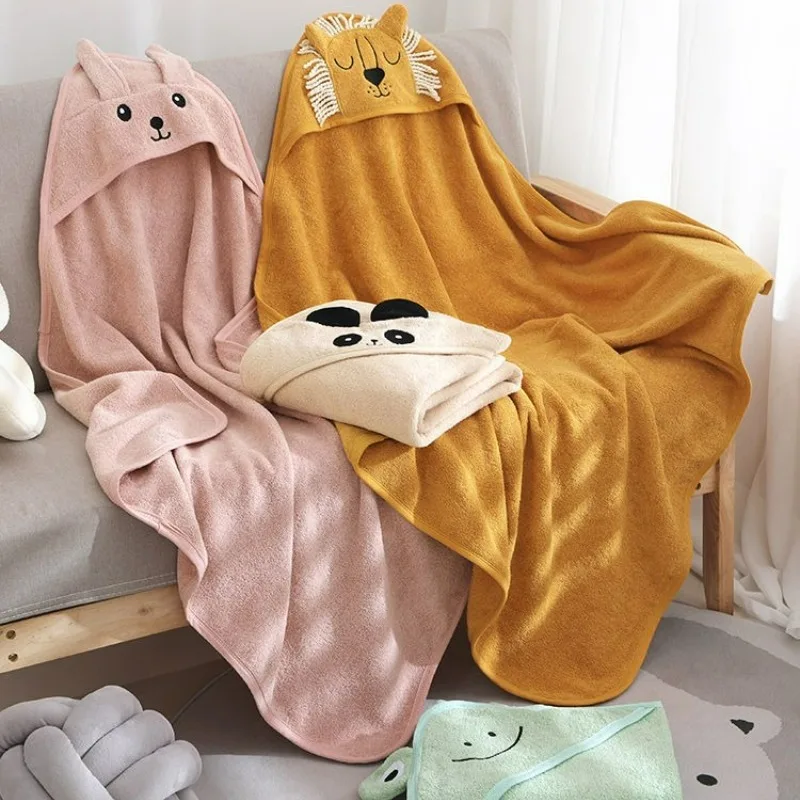 Children's Robes Cartoon Baby Bathrobe Towel Kids Clothes Boys Girls Wash Swimming Hoodie Robe Swaddle Blanket 90*90CM