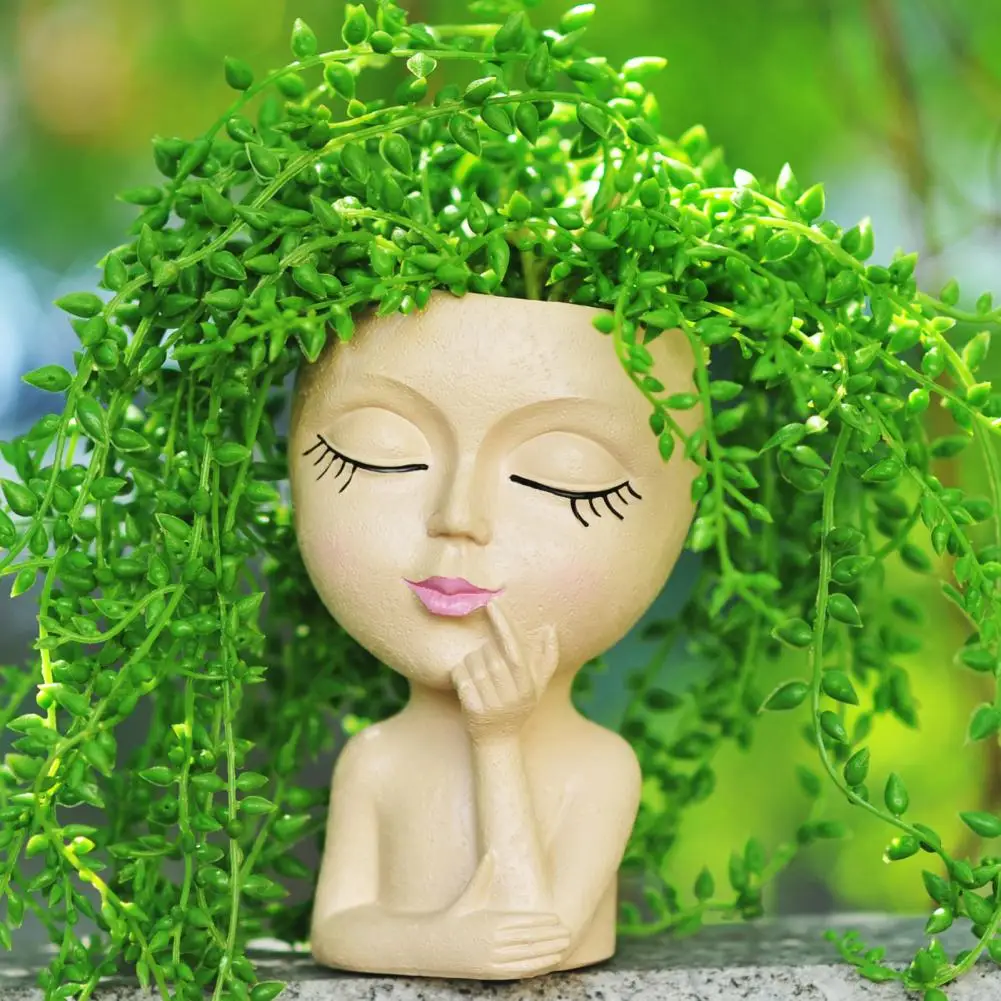 3d Face Planter Resin Flower Pot Resin Women Head Planter Pot with Drainage Hole for Indoor Outdoor Plants 3d Figurine Flowerpot 2