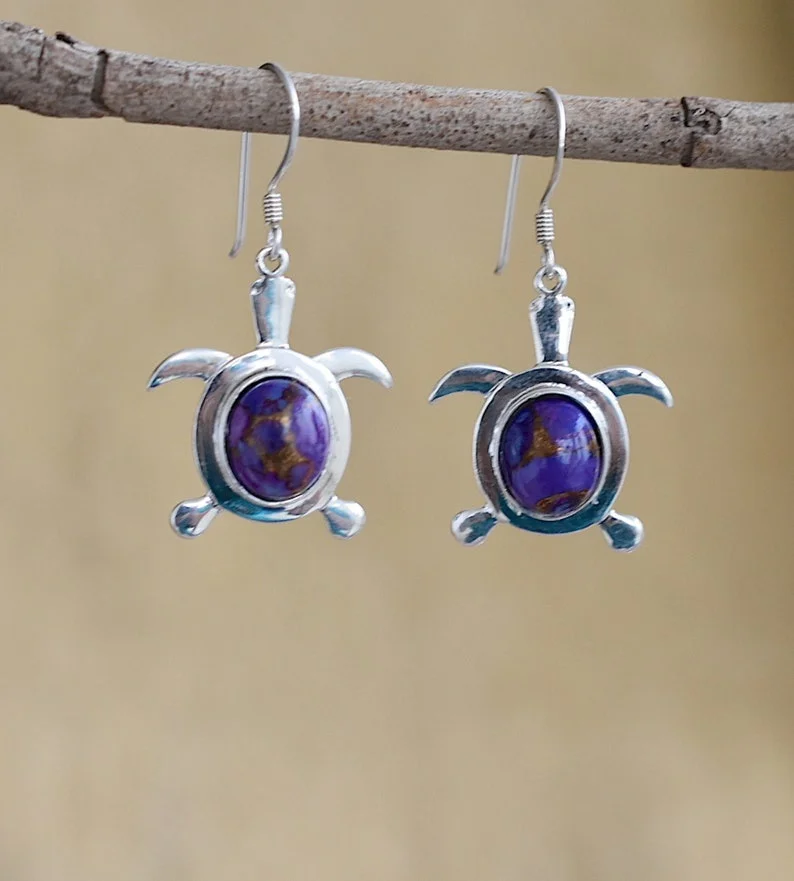 

Trendy Green Stone Earrings, Purple Copper Stone Earrings, Wedding Jewellery, Christmas Gift ,Vintage Jewelry