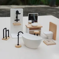 1/12 Dollhouse Simulation White Wash Basin Tub Toilet Model Dollhouse Miniature Furniture Bathroom Decor Baby Pretend Toys 1
