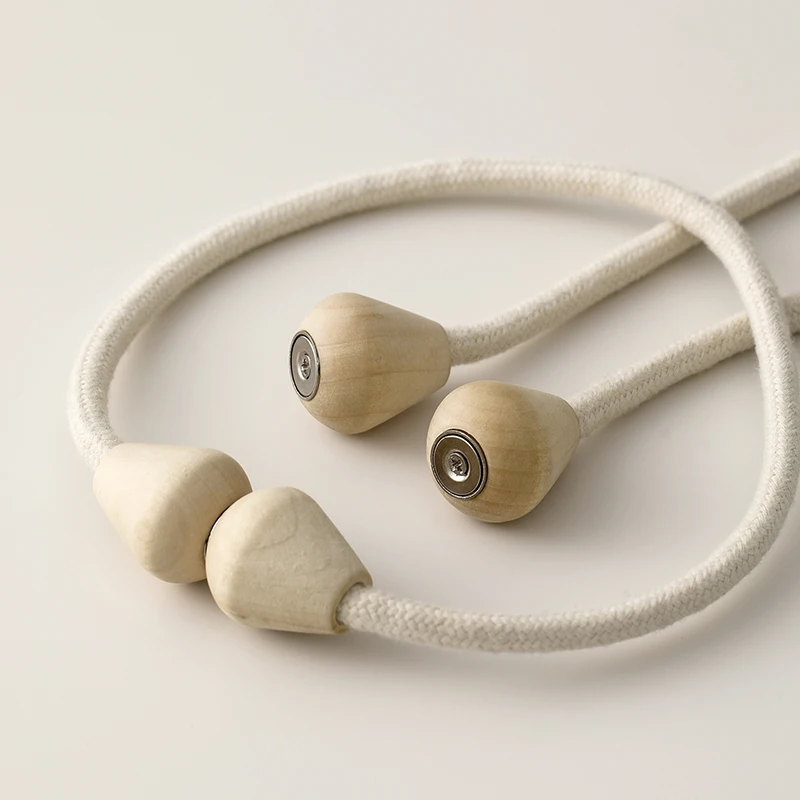 Modern Style Non-Perforated Curtain Tie Pair Magnetic Buckle Cotton Rope Wooden Beads Storage Hanging Curtain Tie 2pcs