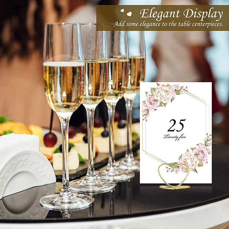 10PCS Metal Place Card Holders Golden Heart-shaped Photo Clip Wedding Table Number Name Sign Stand For Banquet Party Supplies