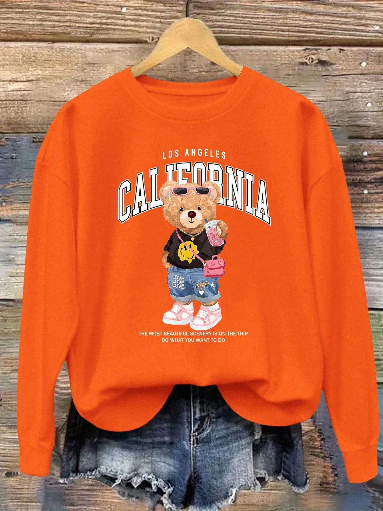 Kleine Bär Trinken Milch Tee Gedruckt Frauen Pullover Oansatz Lose Streetwear Casual Herbst Kleidung Fleece Alle-Spiel Sweatshirt – Detail 18