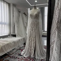 Mryarce Trendy Long Boho Sleeves Lace A Line Wedding Dresses Side Slit Keyhole Back Bohemian Bridal Gowns 2