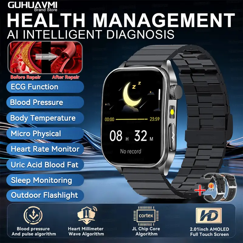 2026 New 650nm Laser Therapy Health Smartwatch Men ECG Blood Pressure Lipid Uric Acid Bluetooth Call Smart Watch For Android IOS - Image 8