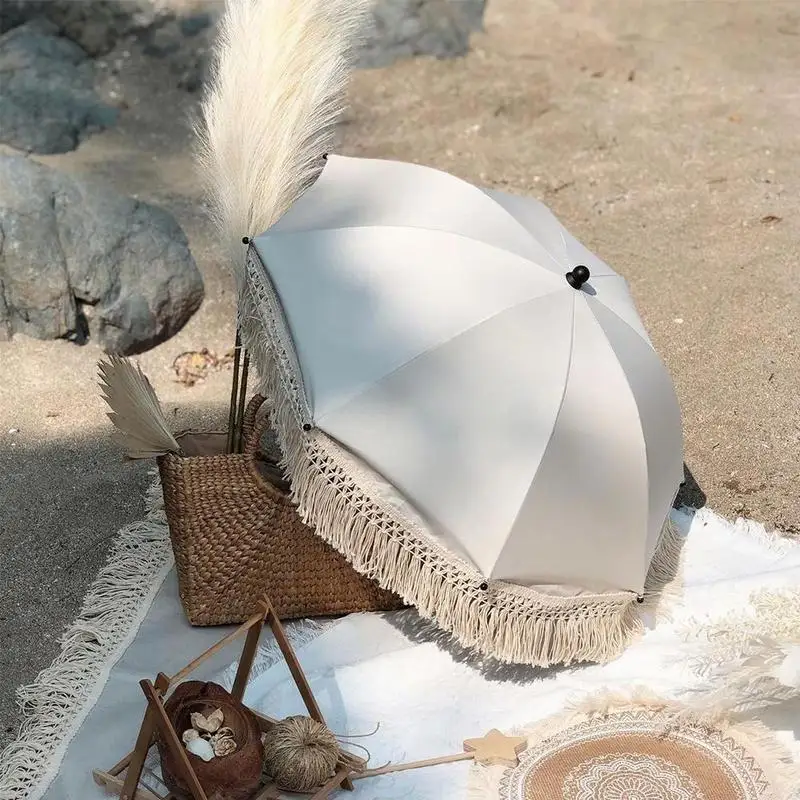 baby stroller handle cover Baby Stroller Sun Protection Parasol Bohemian Vintage UV Sun Folding Umbrella Pushchair Umbrella Parasol Outdoor Fringe Beach baby stroller accessories deals	