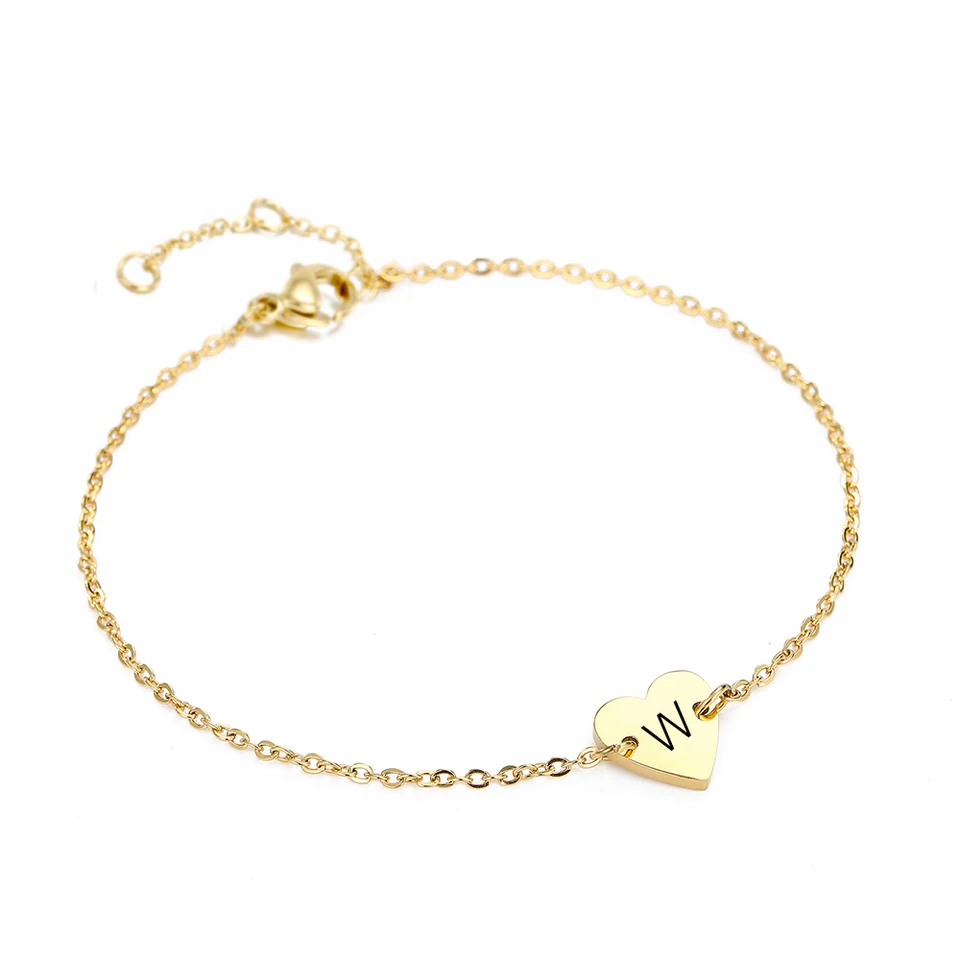 GUUTUUG Bracciale con ciondoli iniziali in argento Bracciale con lettere a forma di cuore in acciaio inossidabile per donna, uomo, ragazze adolescenti