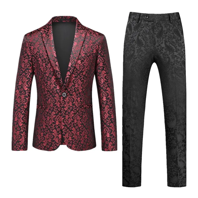 Men's Jacquard Suit Classic Black / White / Blue Business Wedding Banquet Party Dress Men Blazers and Pants mens suit