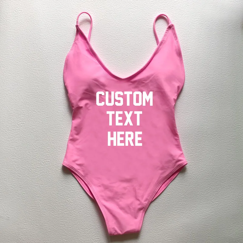 Sexy One Piece Swimsuit Women Swimwear Custom text Thong Bikini Bathing Suit maillot de bain femme Padded Swimming Suit femme