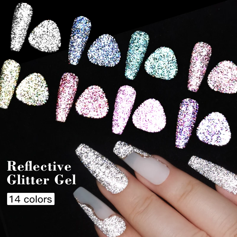 Mtssii Reflective Glitter Gel Pink Sparkling Sequins Gel Nail Polish Soak Off UV Nail Gel Semi-permanent Nail Art Decoration