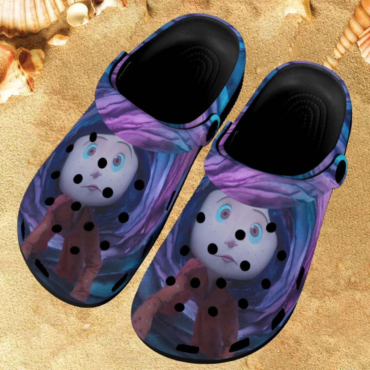 

Summer Breathable Lightweight Flats Garden Shoes for Women Anime Coraline The Secret Door Print Adult Non-slip Bathroom Slippers