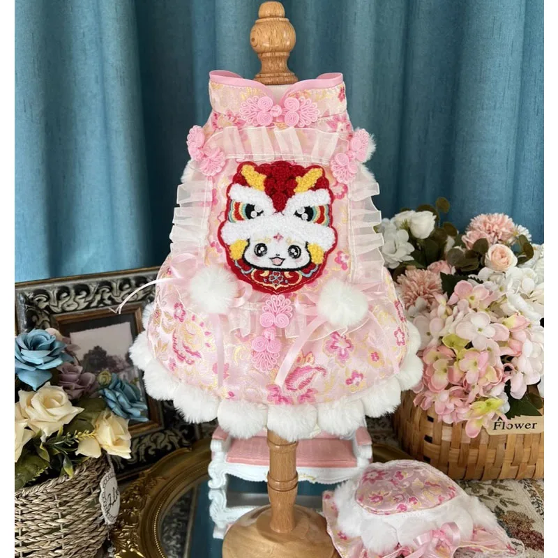 

Оригинальная хлопковая плюшевая одежда для домашних животных ручной работы, милая мультяшная розовая одежда принцессы для маленьких и средних собак, чиахуа, пуделя, пальто для собак