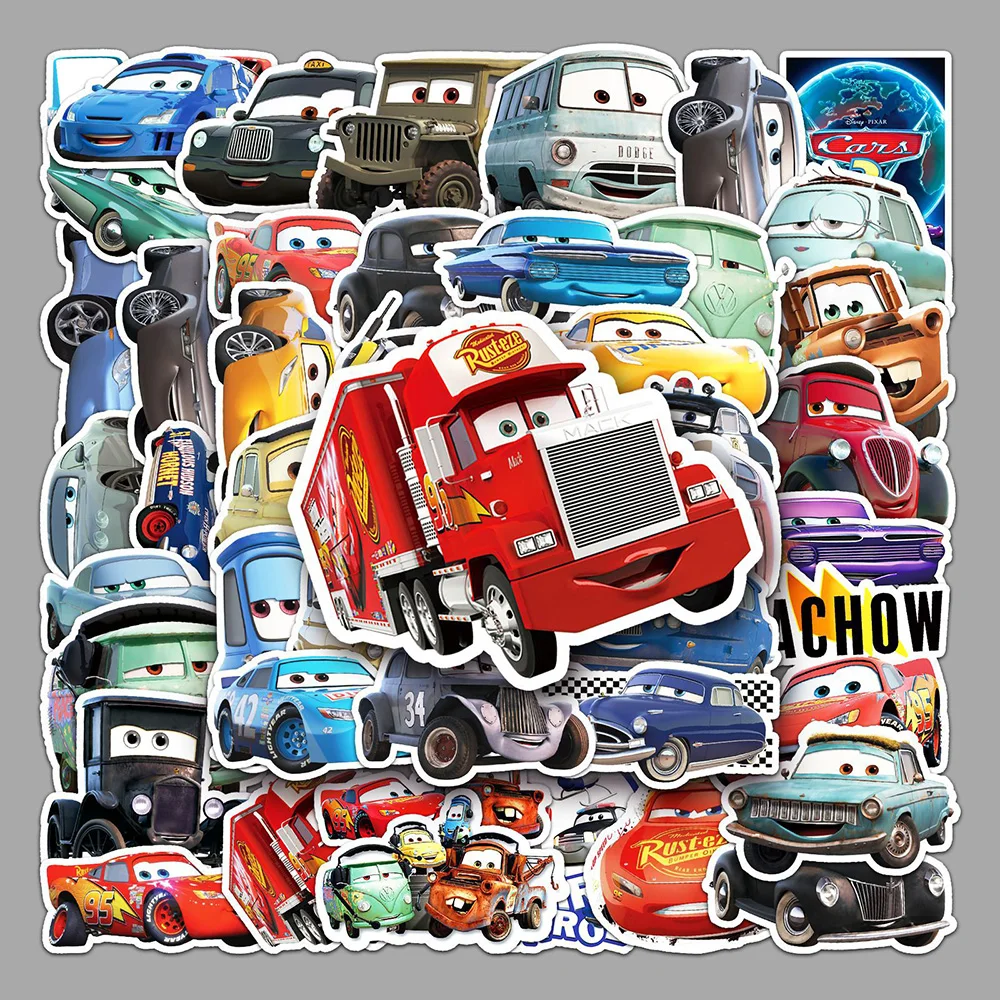 10/30/50PCS Disney Cute Cartoon Cars Lightning McQueen Sticker DIY Phone Laptop Luggage Skateboard Graffiti Decals Fun for Kid 50pcs disney pixar cars stickers lightning mcqueen for kids toys laptop skateboard car stationery cartoon sticker gift