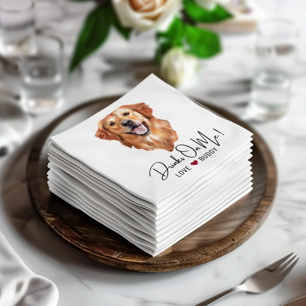 50 pcs Pet Cocktail Napkins,Dog Wedding Napkins,Pet Portrait Napkins,Pet Lover Wedding Decor,Pet Cocktail Napkins