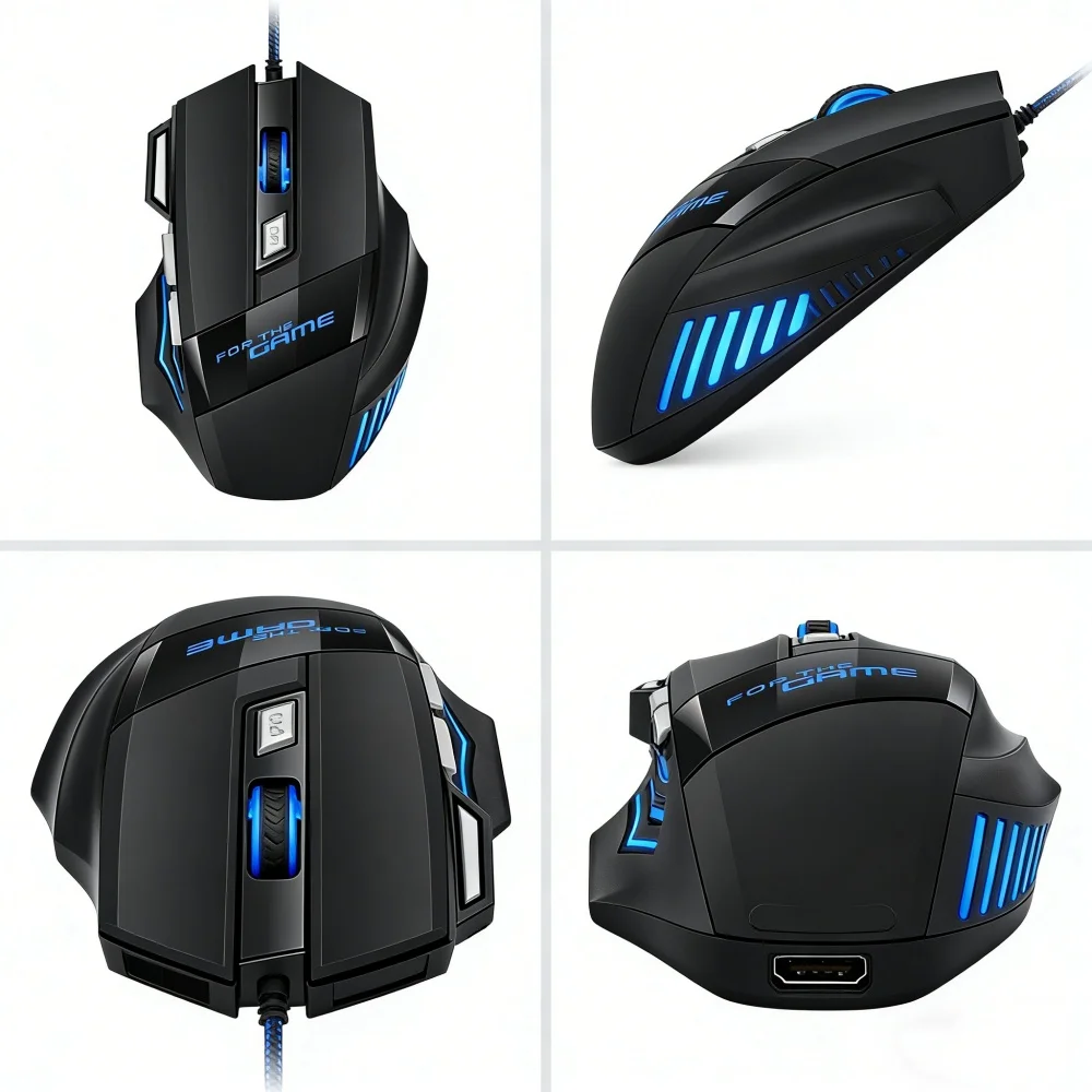 1 PC 새로운 초고속 USB 게임용 마우스 RGB 백라이트 인체공학적 게임 마우스 7D Esports 노트북 PC 게이머용 유선 마우스