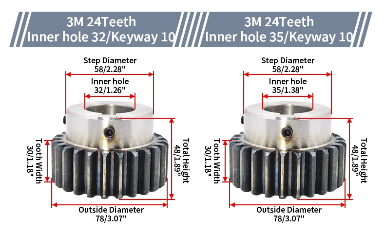 1/2/4PCS Konvex Getriebe 3M 14T/15T/16T/18T/20T Gerade Ritzel Getriebe Mit Schritt Innen Loch 12/14/16/18/20/30mm CNC Übertragung Getriebe – Detail 40