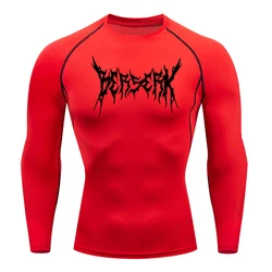Men's Athletic Quick Dry Rash Guard Compression Shirt with Berserk Print - XXXL (Red Long Sleeve)