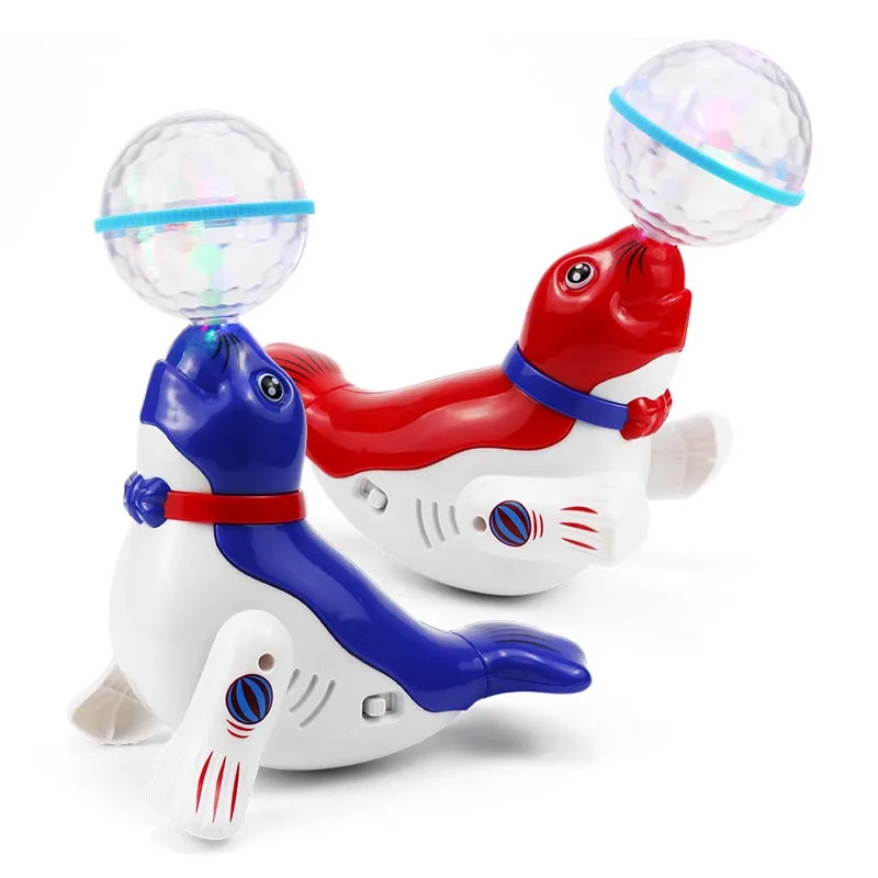 Kid Toys Top Ball Sea Lion Dolphin Electric Toys Children\'s Universal Rotating Light Music Projection Dancing Children\'s Toys