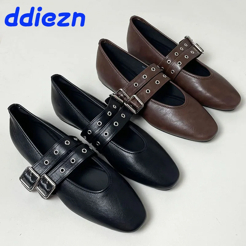Fashion Buckle Strap Women Flats Mary Janes Shoes Casual Round Toe Luxury Female Footwear Shallow Ladies Flats With Shoes 2