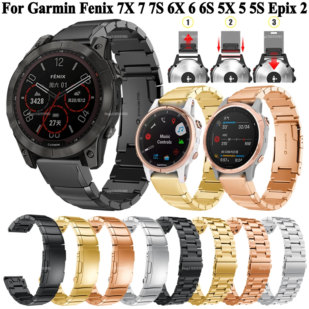 Garmin Fenix 7X 7 7S 6 6S 6X Pro 5X 5 5s Plus Epix 2 MK2 스테인레스 스틸 팔찌 퀵핏 20/22/26mm, 금속 시계 밴드 스트랩