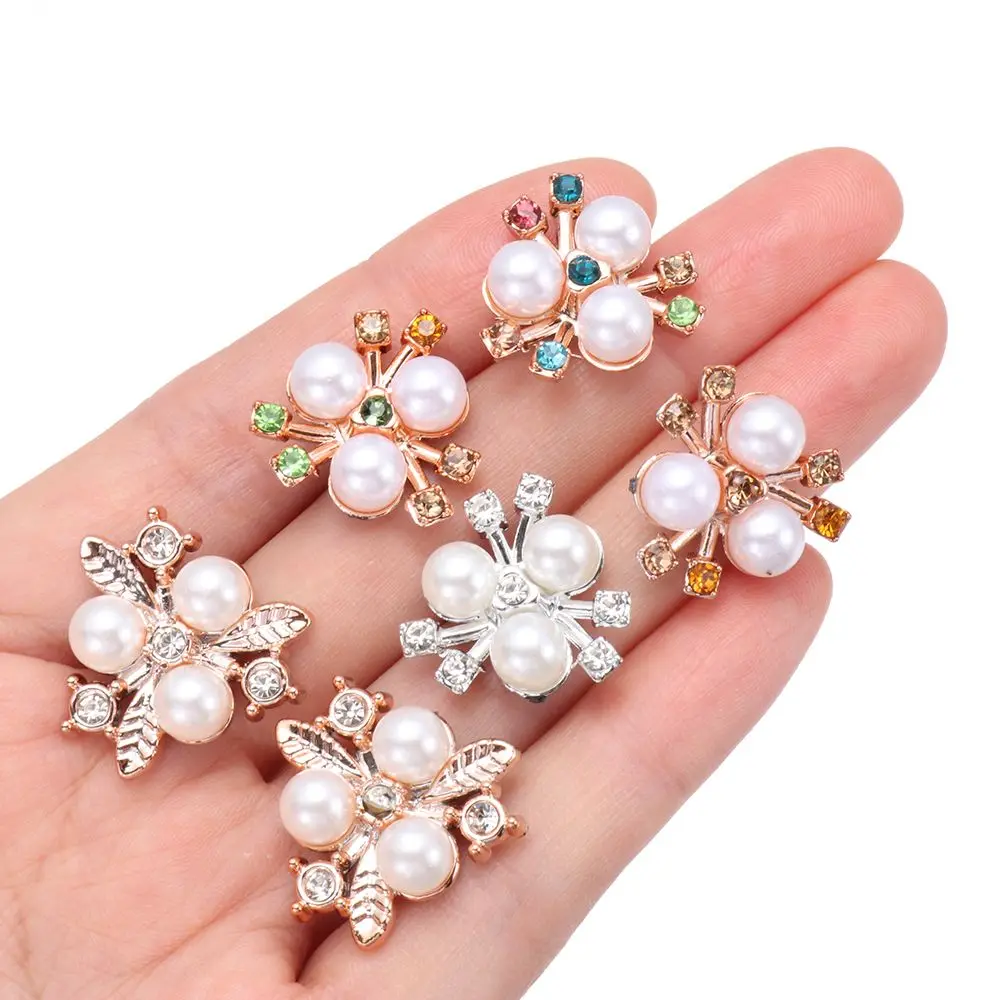 Description Picture 3 of item10PCS Pearl Flower Rhinestone Buttons Sparkling Crystal Hairpins Decoration Clothes Sewing Accessories