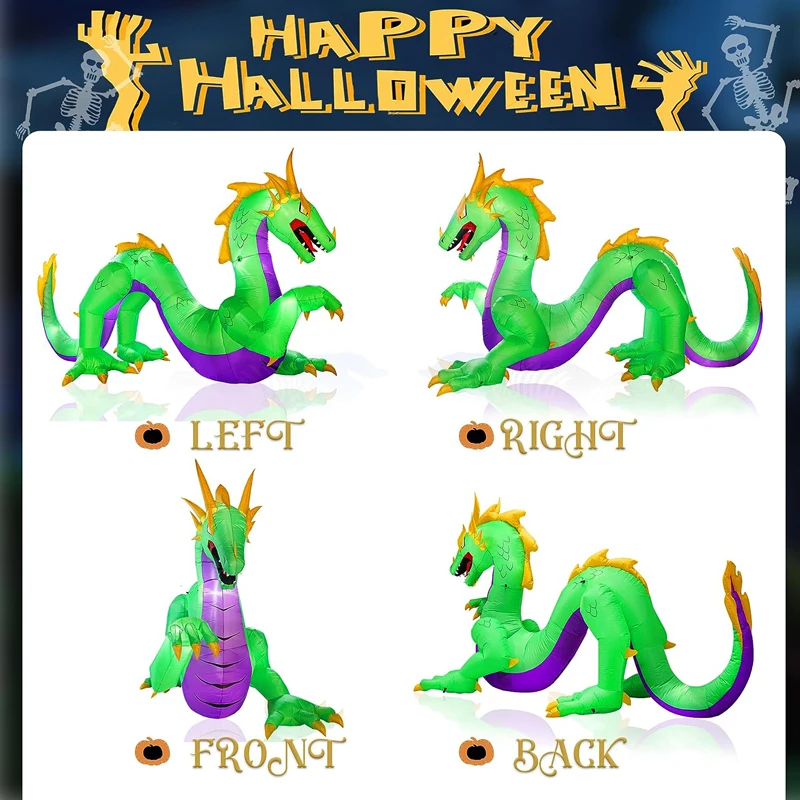 14Ft Long Huge Halloween Inflatable Green Dragon Inflatables Toys with LED Lights for Yard Lawn Halloween Outdoor Decoration 2