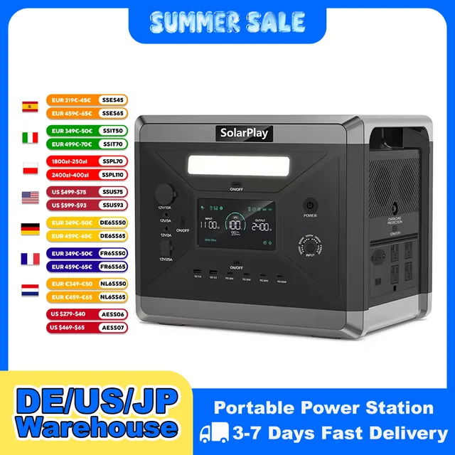 SOLARPLAY – centrale électrique Portable de Camping, générateur solaire 2400W 2160WH AC-Steckdosen, 12 Ports de sortie entièrement chargés en 1.5 heures 1